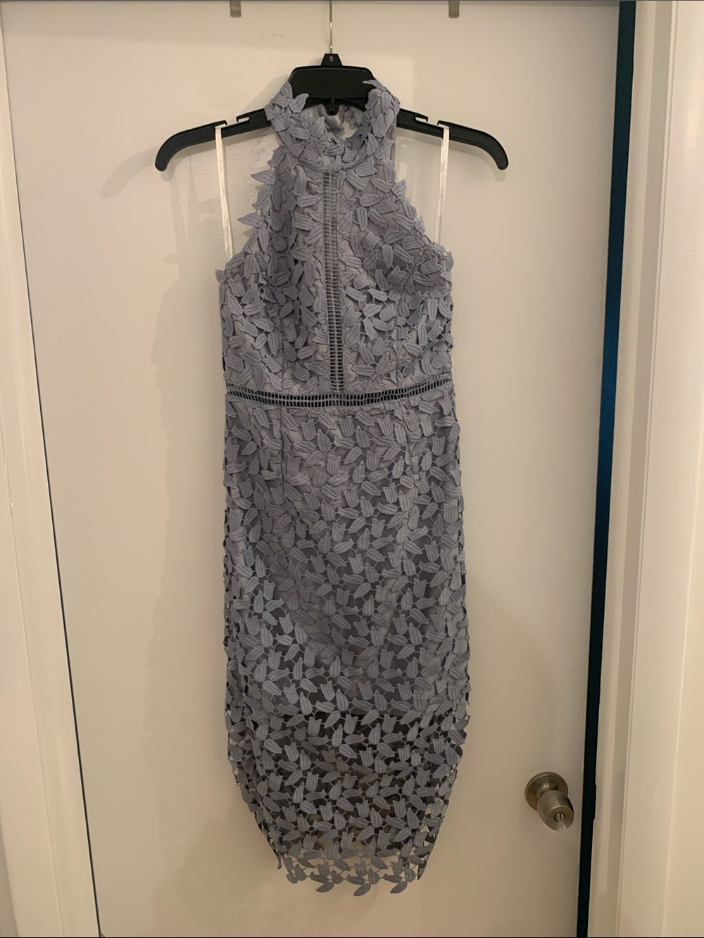 Bardot Periwinkle Lace High-Neck High-Low Dress